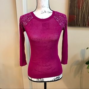Raspberry pink embellished knit top